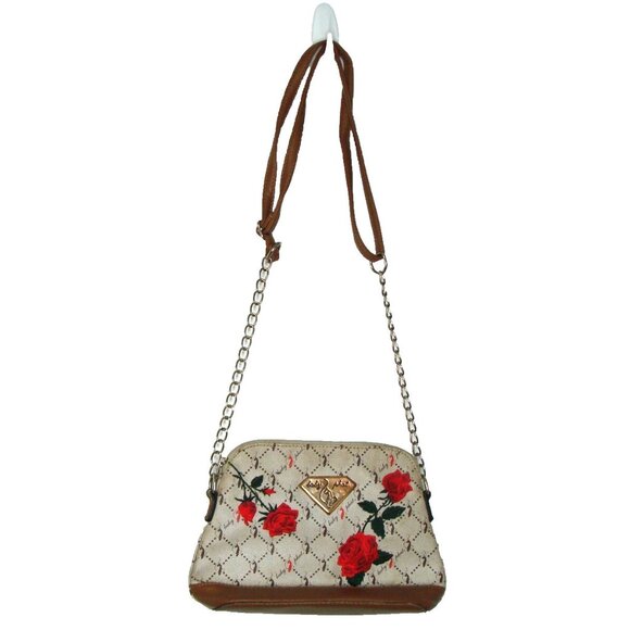 Baby Phat Embroidered Floral Roses Crossbody Bag Chain Strap Purse Canvas PVC - Picture 2 of 15